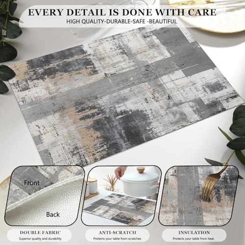 Mcalk Grey Table Runner and Placemats Set of 6, Abstract Black Placemats, Modern Cloth Place Mats Indoor for Kitchen,Washable Linen Material for Dining Table - color: 01grey1