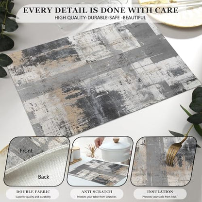 Mcalk Grey Table Runner and Placemats Set of 6, Abstract Black Placemats, Modern Cloth Place Mats Indoor for Kitchen,Washable Linen Material for Dining Table - color: 01grey1