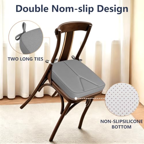 Chair Cushions for Dining Chairs Set of 4, 17" x 16" x 2.5" Thick D-Shaped Seat Cushions with Removable Washable Cover and Ties, Non-Slip Chair Pads for Kitchen, Indoor Dining Room (Grey) - color: Grey
