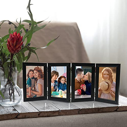 POILKMNI 4 Folding 4x6 Inch Hinged Picture Frame with 4 Openings | Natural Wood Foldable Photo Frame High Definition Acrylic for Mothers Day Father's Day Christmas Gift, Family Picture, Black - color: Black, size: 4x6