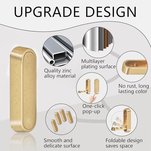 2PCS Foldable Gold Wall Hooks, Heavy Duty Zinc Alloy Folding Wall Hooks,Folding Coat Hooks, Flip Down Hook for Hanging Coats, Bags, Hats, Cooking Utensil, Bathrobes, Keys (Gold) - color: Gold, size: 2 Hooks
