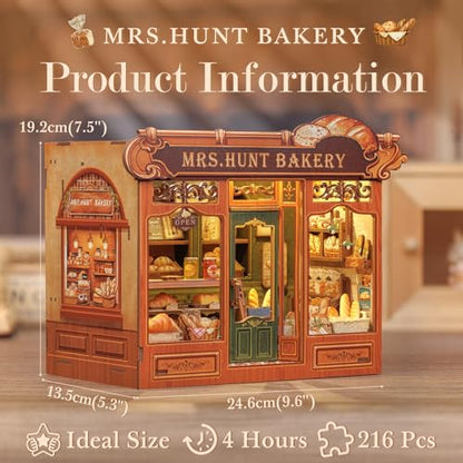 DIY Miniature House Kit - Book Nook Bakery | 3D Wooden Puzzles for Adults Bookshelf Mini Building Gifts for Women (MRS.Hunt Bakery) - style: MRS.Hunt Bakery