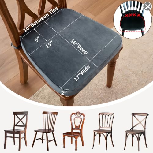 Kitchen Chair Pads, Charcoal Gray, 17"x16", Set of 4 | 2'' Thick Cooling Gel High-Density Foam, Non-Slip Bottom, Hidden Zipper, Removable Washable Cover, Suitable for Dining Chairs - color: Charcoal Gray, size: 4 Count (Pack of 1)