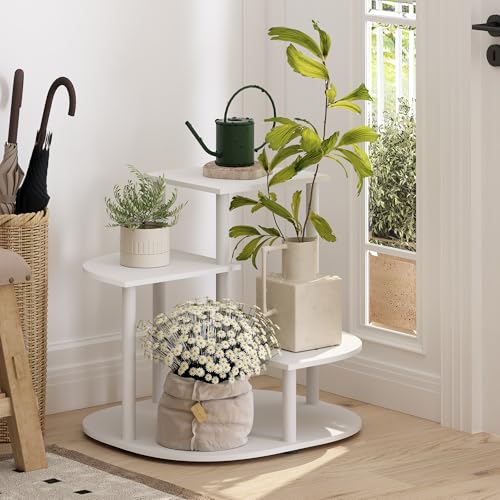 Furinno CELUKA Plant Stand Indoor, 3-Tier Tall Plant Stand, Corner Tiered Plant Shelf Outdoor, Indoor, for Patio, Garden, Balcony, Living Room, White - size: 3-Tier