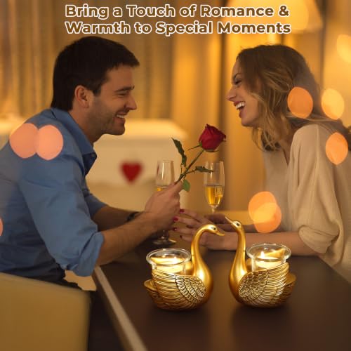 2 Pack Swans Tealight Candle Holder Statue, Gifts for Women Her Wife Mom | with Flameless Candle, Decorative Votive Candle Holders for Home Decor Living Room, Wedding Gifts, Anniversary Birthday Gifts