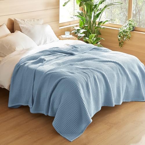 Bedsure Lightweight 100% Cotton Waffle Blanket, Twin XL, Celestial Blue | Summer, Breathable, Soft, Light, Thin, Bed, Couch, Sofa, Chair, 66"x90", Sheet Blanket, Dorm Room Essentials, Guys, Girls - color: Celestial Blue, size: Twin Xl (66" X 90")