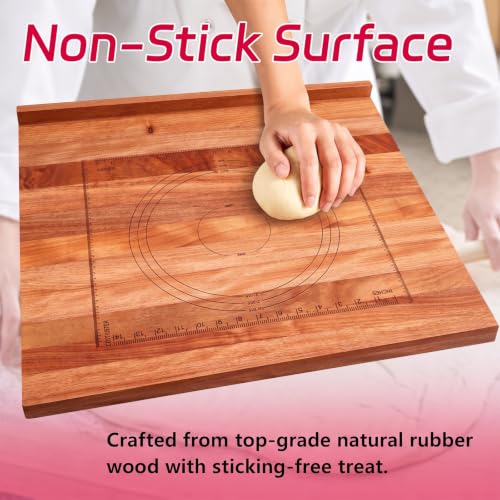Vesici Walnut Pastry Board with Lip for Rolling Dough 24" x 22.8" x 1.5" Large Wooden Cutting Chopping Kneading Board with Engraved Measurements for Counter Tabletop Kitchen - size: 24.4"L x 23"W