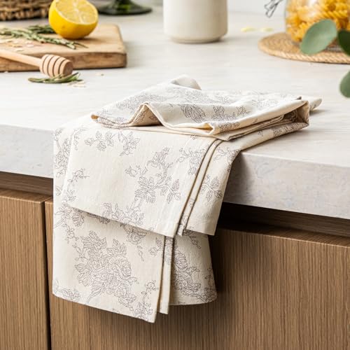 Multi-Purpose French Pastoral Tea Towels Set of 2, Grey | 100% Organic Cotton Flour Sack Kitchen Towels, 18x25in Absorbent Dish Cloths, Farmhouse Napkins, Decorative Hand Towels Set - color: Grey