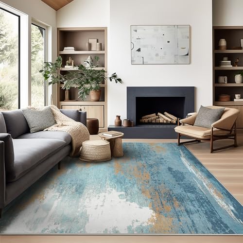 Ashler Abstract Rug, 4x6 Area Rugs, Modern Abstract Area Rug for Living Room, Bedroom, Kitchen Dining Room, Office, Blue Home Decor, Non-Slip & Machine Washable Rugs, Carpet Decoration - color: Z-abstract Blue, size: 4' x 6' (Rectangular)