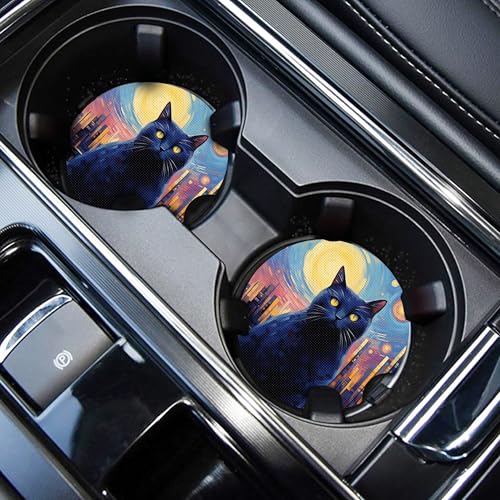 WOCOCN Cute Cup Holder Coasters for Your Car with Fingertip Grip | Auto Accessories for Women & Men,Pack of 2, Starry Sky Cat - color: Starry Sky Cat