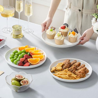 MALACASA Round 3 Tier Serving Tray, 10 Inch White Porcelain Dessert Stand | Round White Porcelain Trays with Black Metal Rack for Cupcakes, Cakes, Fruit and Appetizers, Removable, Dishwasher Safe - color: White