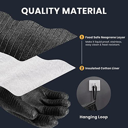 GEEKHOM 14-Inch Heat Resistant Gloves 932°F for BBQ Grilling, Waterproof Long Sleeve Anti-Slip Cooking Gloves – Textured Grip Protection - size: 14 inches