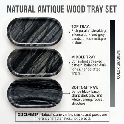 YKAJO Antique Wood Oval Marble Tray, 11.8x5.9 Vanity Perfume Organizer | Honed natural stone; jewelry & trinket dish, ring & key holder, soap & candle catchall; bath counter, dresser, coffee table - color: Antique Wood, size: 11.8" x 5.9" x 0.6"
