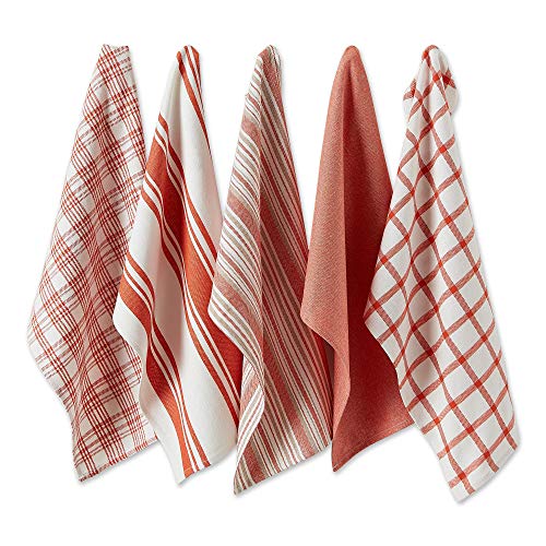 DII Assorted Woven, Kitchen Dishtowel Set, 18x28, Spice, 5 Piece - color: Spice