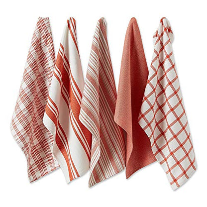 DII Assorted Woven, Kitchen Dishtowel Set, 18x28, Spice, 5 Piece - color: Spice