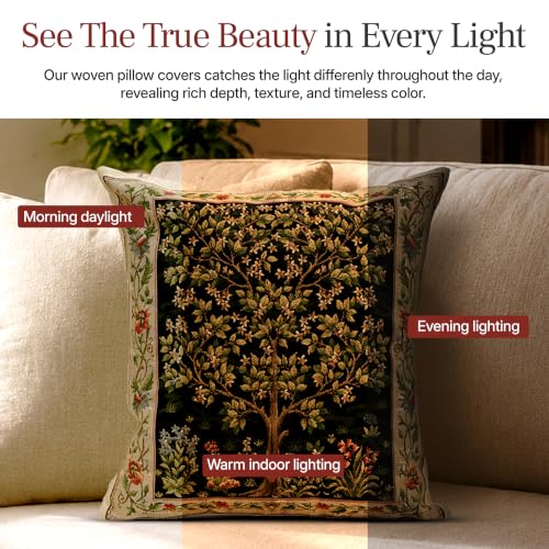 William Morris Tree of Life Beige II Tapestry Throw Pillow Cover 18 x 18 in - color: Black Tree