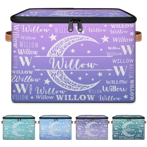 Personalized Moon Memory Box, Custom Name Gradient Storage Basket | Storage Bin Keep Sake Gift for Kids Girls Sturdy Lightweight Foldable Organizer with Lid Zipper (1 Unit) - color: Option 19