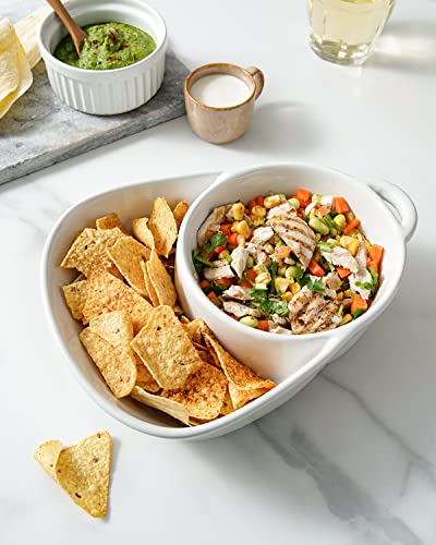 LE TAUCI Chip and Dip Bowls, Anti-Soggy Cereal Bowl, Soup and Side/Cracker Bowls Sets for Breakfast, Soup and Sandwich, Bread Dipping Bowls, Set of 2, White