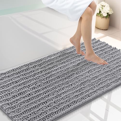 Smiry Bathroom Rugs 45X27, Extra Soft Rubber Backing Chenille Bath Mats | Grey Machine Washable Non Slip Quick Dry Bath Mats for Bathroom Floor, Tub, Shower, Home Decor Accessories - color: Grey, size: 45'' X 27''