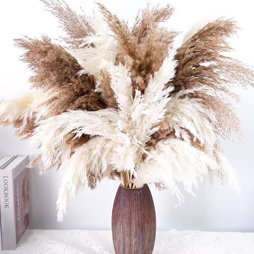 40 PCS Tall Pampas Grass for Floor Vase – 17" Natural Fluffy Dried Pampas Grass Stems, Large 20 White & 20 Brown Pоmpas Grass, Boho Pampas for Wedding, Home Decor, Halloween, Christmas