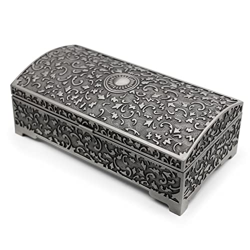 Vintage Metal Jewelry Box Small Trinket Storage Organizer Box Chest Ring Case for Girls Women, Tin Color, Medium - color: Sun, size: Large