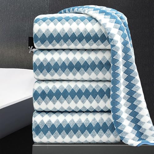 4 Piece Bath Towel Set Oversized Bath Sheet 35"x70" Bathroom Towel Extra Large Towel Set Soft Highly Absorbent & Quick Dry Premium Bath Sheet for Bathroom 600GSM Shower Towel Spa Gym Hotel,Blue - color: Diamond Blue, size: 4 Piece Bath Towel Set