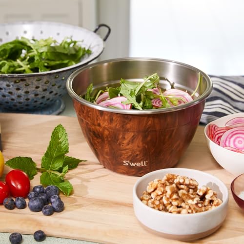 S’well Stainless Steel 64oz Salad Bowl Kit, Teakwood Finish, Includes 2oz Condiment Container and Removable Tray, Leak-Proof and Easy to Clean, Dishwasher Safe - color: Teakwood, size: 64oz
