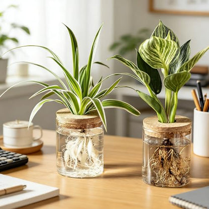 Glass Plant Propagation Stations for Plants – Set of 4 | Hydroponic Pots for Flower Arrangements,Plant Cuttings,Home & Office Decor–Desktop Vases for Living Room,Bedroom