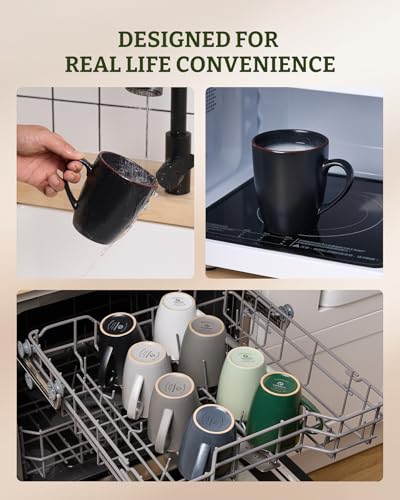 famiware Venus Coffee Mugs Set of 4, 13 oz Ceramic Stoneware Mug Cup Set | Coffee Mug with Handle for Tea, Latte, Cappuccino, Cocoa, Milk, Microwave and Dishwasher Safe, Matte Black - color: Matte Black, size: 4pcs