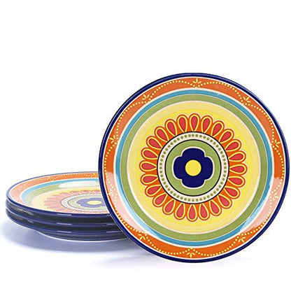 Bico Tunisian Salad Plates Set of 4, 8.75 Inch Ceramic Dessert Plates for Salad, Appetizer, Side Dishes, Microwave and Dishwasher Safe, Gift for Housewarming and Thanksgiving - color: Tunisian