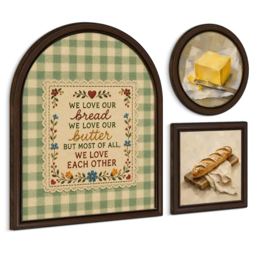 3 Pcs Vintage Butter Kitchen Wall Art Sign, Framed Bread Wall Decor | Cottagecore Rustic Prints for Kitchen Breakfast Nook Dining Room - color: Butter