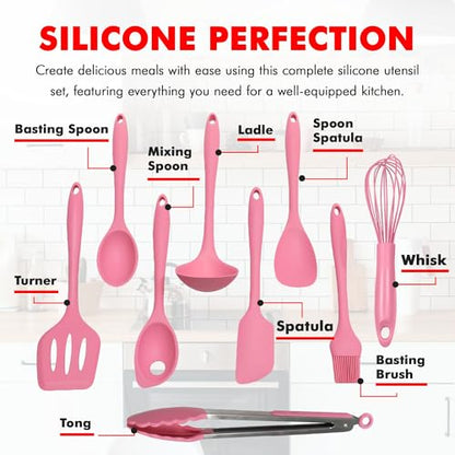Chef Craft - Premium Silicone Kitchen Tools and Utensils Set, Non-Scratch, Withstands Temperatures up to 450°F, BPA-Free, 9 Piece Cooking Utensils Set, Pink - color: Pink, size: 9 Piece Set