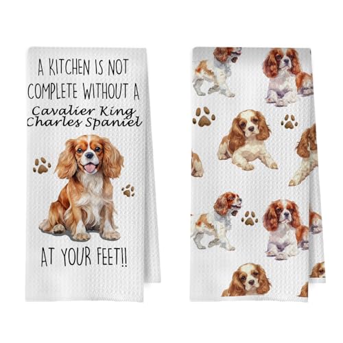 Cavalier King Charles Spaniel Kitchen Towels 16x24 Inch, Funny King Charles Cavalier Gifts Decorative Waffle Weave Dish Towels, Dog Lovers Mom Gifts Hand Tea Towel Set of 2 - color: Cavalier King Charles Spaniel