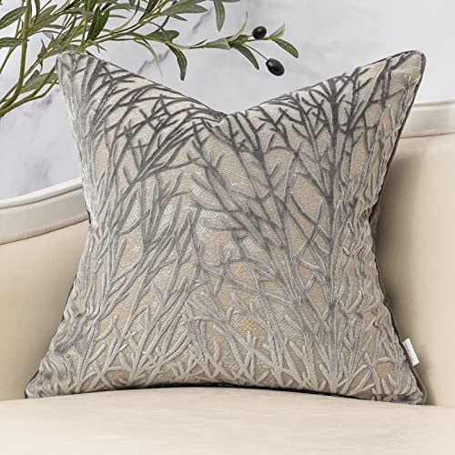 Dark Grey Twigs Throw Pillow Cover Branches Velvet Cushion Case Neutral Pillowcase for Sofa Couch Bedroom Living Room Home Decor,18x18 Inch - color: Grey, size: 18" x 18" (Pack of 1)