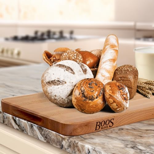John Boos Chop-N-Slice Series Rectangular Wooden Maple Cutting Board | 18”x12" – 1.25” Thick, 8-lb Reversible Butcher Block with Eased Corners, Edge-Grain & Finger Grips – Made in the USA - size: 18"L x 12"W
