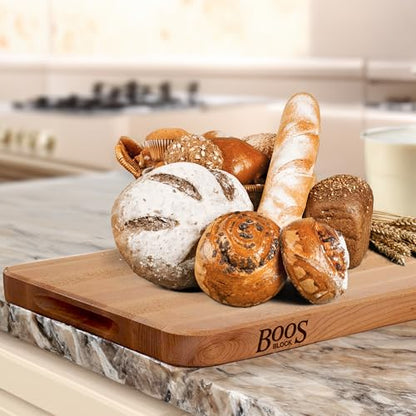 John Boos Chop-N-Slice Series Rectangular Wooden Maple Cutting Board | 18”x12" – 1.25” Thick, 8-lb Reversible Butcher Block with Eased Corners, Edge-Grain & Finger Grips – Made in the USA - size: 18"L x 12"W