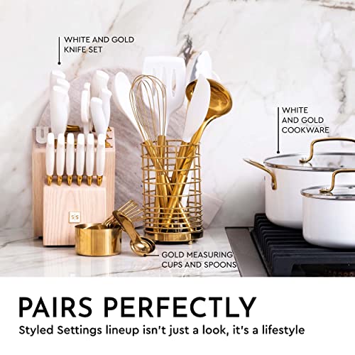 Styled Settings White and Gold Kitchen Utensils Set with Holder, 7-Piece | Silicone Cooking Tools with Gold Utensil Holder - Luxury Kitchen Accessories for Stylish Cooking and Serving - color: 7 Piece White & Gold