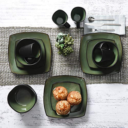Gibson Elite Soho Lounge 16 Piece Dinnerware Set, Green - color: Green (Soho Lounge), size: Service for 4 (16pcs)