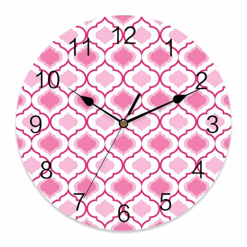 Yukro 14 Inch Pink Wall Clock, Morocco Geometric Abstract Battery Operated Silent Non Ticking Clocks, Easy to Read Round Wall Clock for Kitchen/Living Room/Bedroom/Office - color: Pink, size: 14 Inch