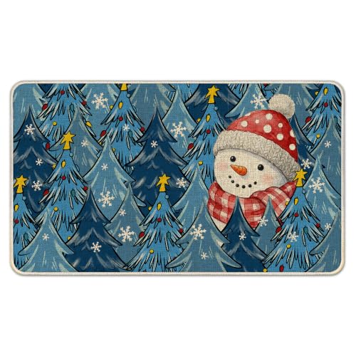 Hexagram Christmas Door Mat 17x29 Inch, Blue Snowman Doormat Outdoor | Welcome Rug Mats Outdoor for Front Door Decorations Indoor, Winter Home Decor - color: Christmas Snow