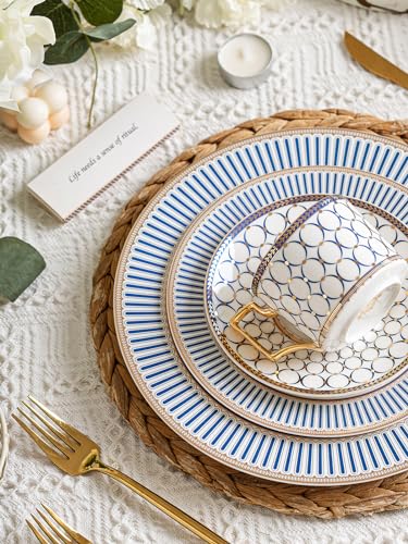 CwlwGO-10 Inch Bone China Salad Plates Sets of 4 Modern Elegant Round Dishes Dessert Plate Set Dinnerware Dish Serving Plates for Kitchen, Not Suitable for Microwave. - size: 10