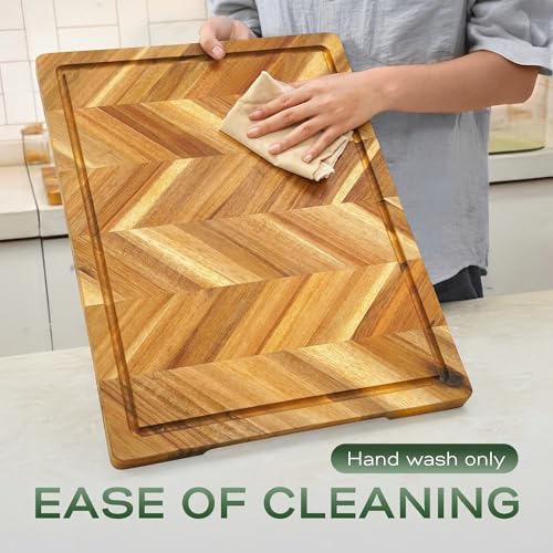 Howizz Solid Acacia Wood 20"x15" Large Cutting Board, Herringbone Chevron Cutting Board Large Grazing Board Charcuterie Serving Board, Non Toxic Natural Solid Wood Thick Wooden Chopping Boards - color: Premium Herringbone, size: 20"L x 15"W