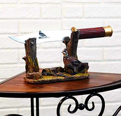 Ebros Rustic Open Country Quail Hen Bird Display Holder Statue With Decorative Shotgun Shell Casing Handle Blunt Blade Dagger Knife Figurine Set Centerpiece Decor Letter Opener Quails Farmhouse Accent