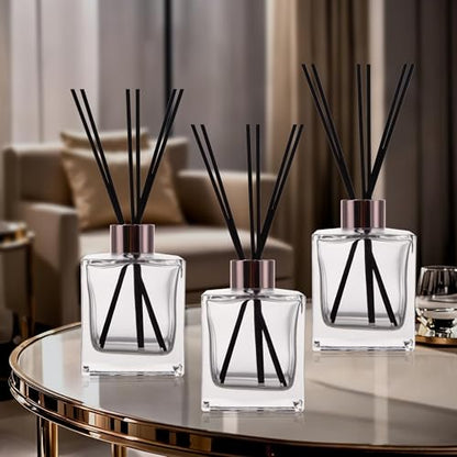 6 Pack Perfume Reed Diffuser Bottle,Empty Square Essential Oil Bottles Glass Jar with Black Sticks for DIY Fragrance Replacement Diffuser Sets (200ml/6.8 oz, Transparent Color) - color: Transparent ( 6.8 Oz )