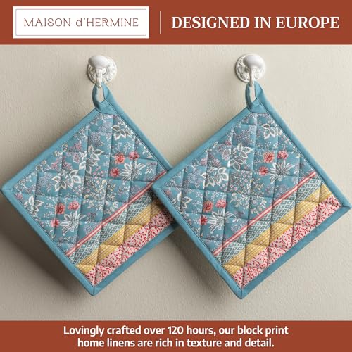 Maison d' Hermine Pot Holders 100% Cotton Potholders (8" x 8", Pack of 2) | Heat Resistant Hot Pads with Loop BBQ Cooking Baking Farmhouse Kitchen Handling Hot Pans Spring Summer - Marquise - color: 001 - Marquise, size: 8" x 8" (Pot Holder Pack of 2)