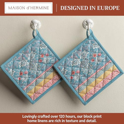 Maison d' Hermine Pot Holders 100% Cotton Potholders (8" x 8", Pack of 2) | Heat Resistant Hot Pads with Loop BBQ Cooking Baking Farmhouse Kitchen Handling Hot Pans Spring Summer - Marquise - color: 001 - Marquise, size: 8" x 8" (Pot Holder Pack of 2)