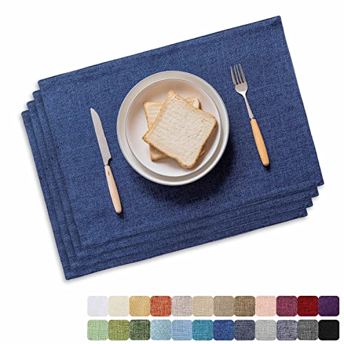 Home Brilliant Placemats Set of 4 Linen Blue Placemats Heat Resistant Dining Table Place Mats Kitchen Table Mats, Indigo - color: Indigo, size: Placemats 13" x 19", Set of 4