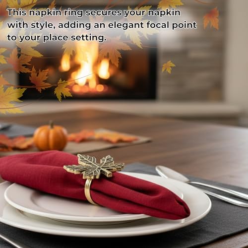 Alpha Living Home Gold Leaf Napkin Rings, Set of 12 - color: Antique Leaf Gold, size: 12- Pack