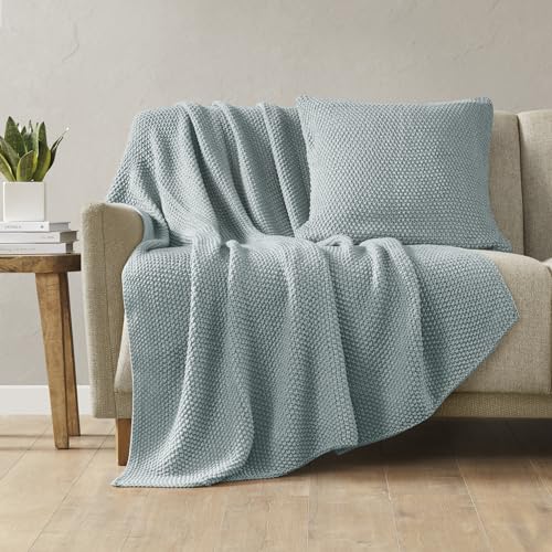 INK+IVY Bree Knit All Season Throw Blanket for Sofa, 50 x 60, Light Blue | Ultra Soft, Acrylic, Lightweight, OEKO-TEX Certified - color: Light Blue, size: Throw (50 in x 60 in)