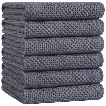 Homaxy 100% Cotton Oversized Waffle Weave Kitchen Towels 6-Pack, Dark Grey | 20 x 28 Inches, Ultra Soft Absorbent Dish Towels, Quick Drying Large Cleaning Towels - color: Dark Grey, size: 20 X 28 - 6 Pack
